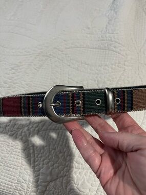 Elite Striped Woven Men's Belt with Silver Buckle - Multicolor